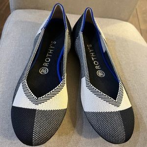 Rothy's The Flat Captoe Black & White Check / Plaid / Round Toe Sz 7.5 Geometric